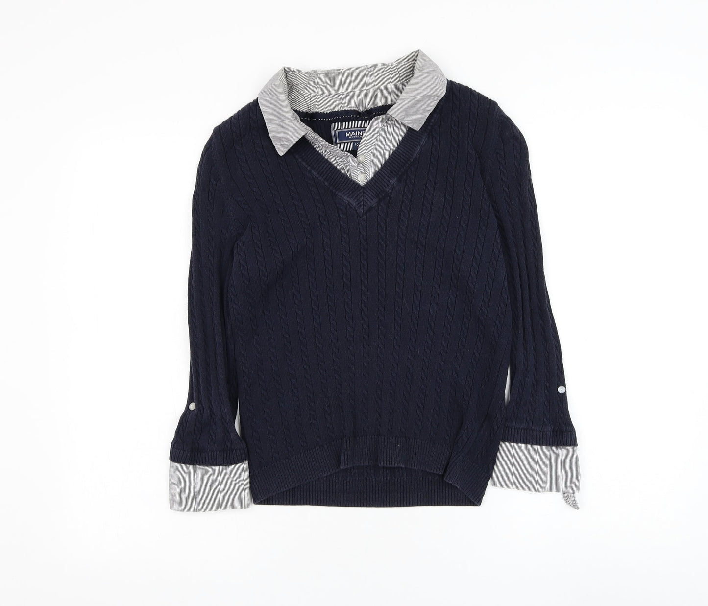 Debenhams Womens Blue Collared Cotton Pullover Jumper Size 10