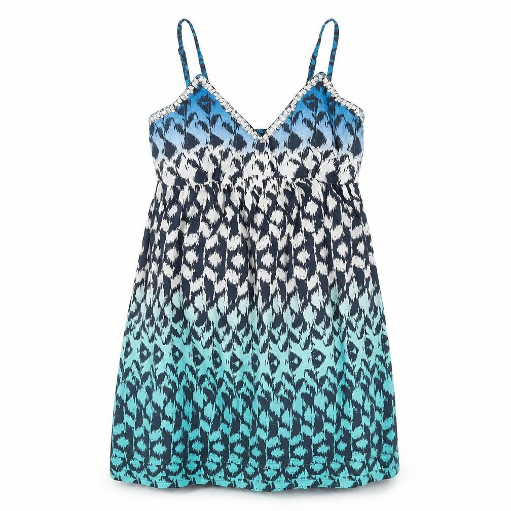 Peacocks Womens Blue Geometric Cotton Shift Size S V-Neck Pullover