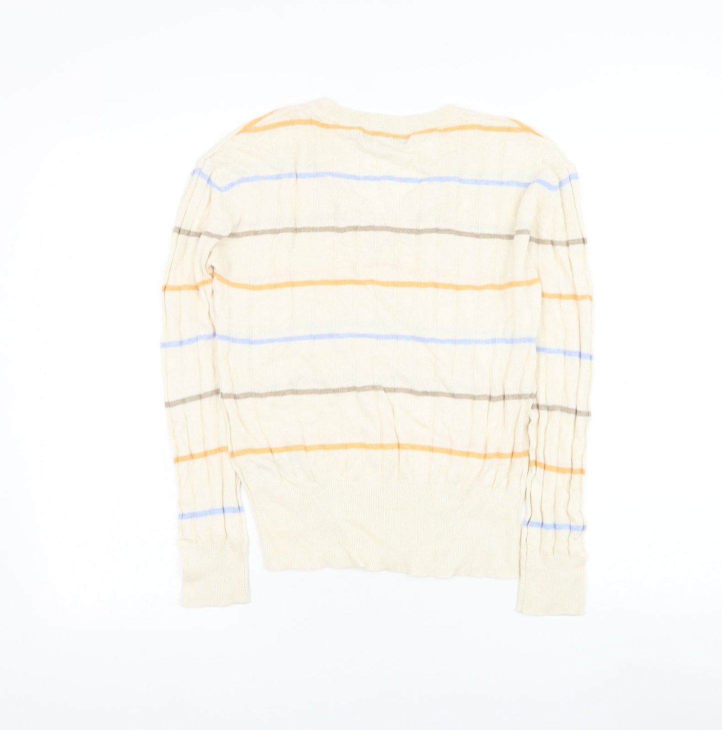 Marks and Spencer Womens Beige V-Neck Striped Viscose Pullover Jumper Size S