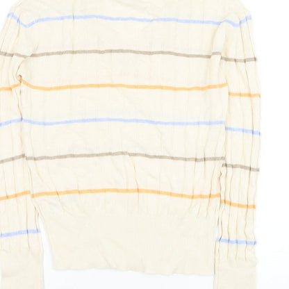 Marks & Spencer Womens Beige V-Neck Striped Viscose Pullover Jumper Size S