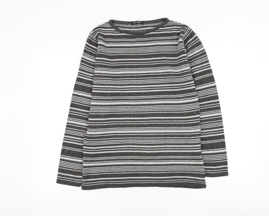 Berkertex Womens Silver Round Neck Striped Acrylic Pullover Jumper Size 10