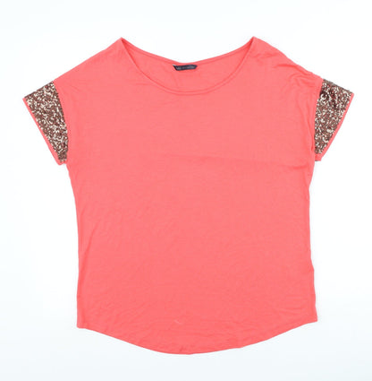 Marks & Spencer Womens Pink Viscose Basic T-Shirt Size 14 Scoop Neck