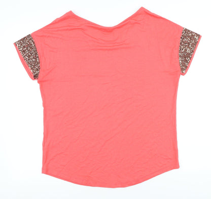 Marks & Spencer Womens Pink Viscose Basic T-Shirt Size 14 Scoop Neck