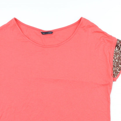 Marks & Spencer Womens Pink Viscose Basic T-Shirt Size 14 Scoop Neck