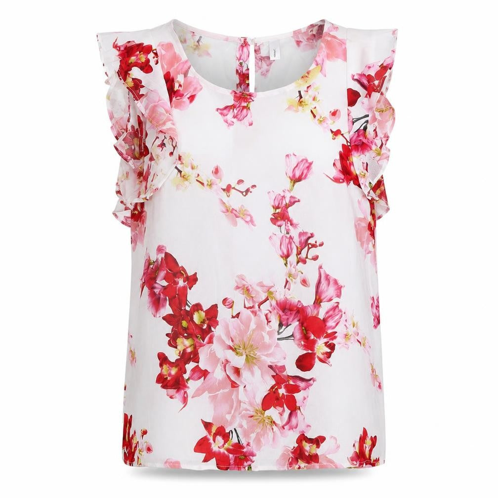 Soyaconcept Womens White Floral Polyester Basic Blouse Size S Scoop Neck