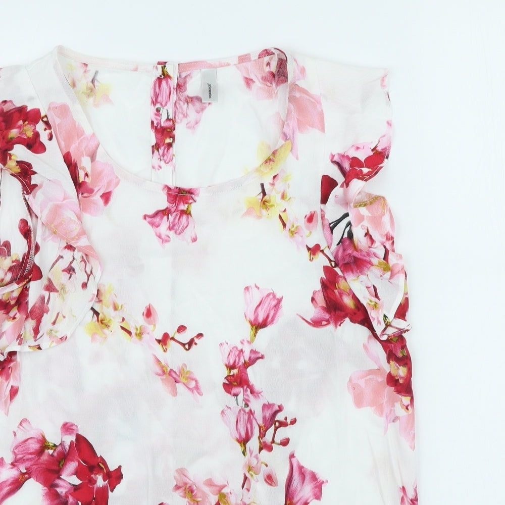 Soyaconcept Womens White Floral Polyester Basic Blouse Size S Scoop Neck