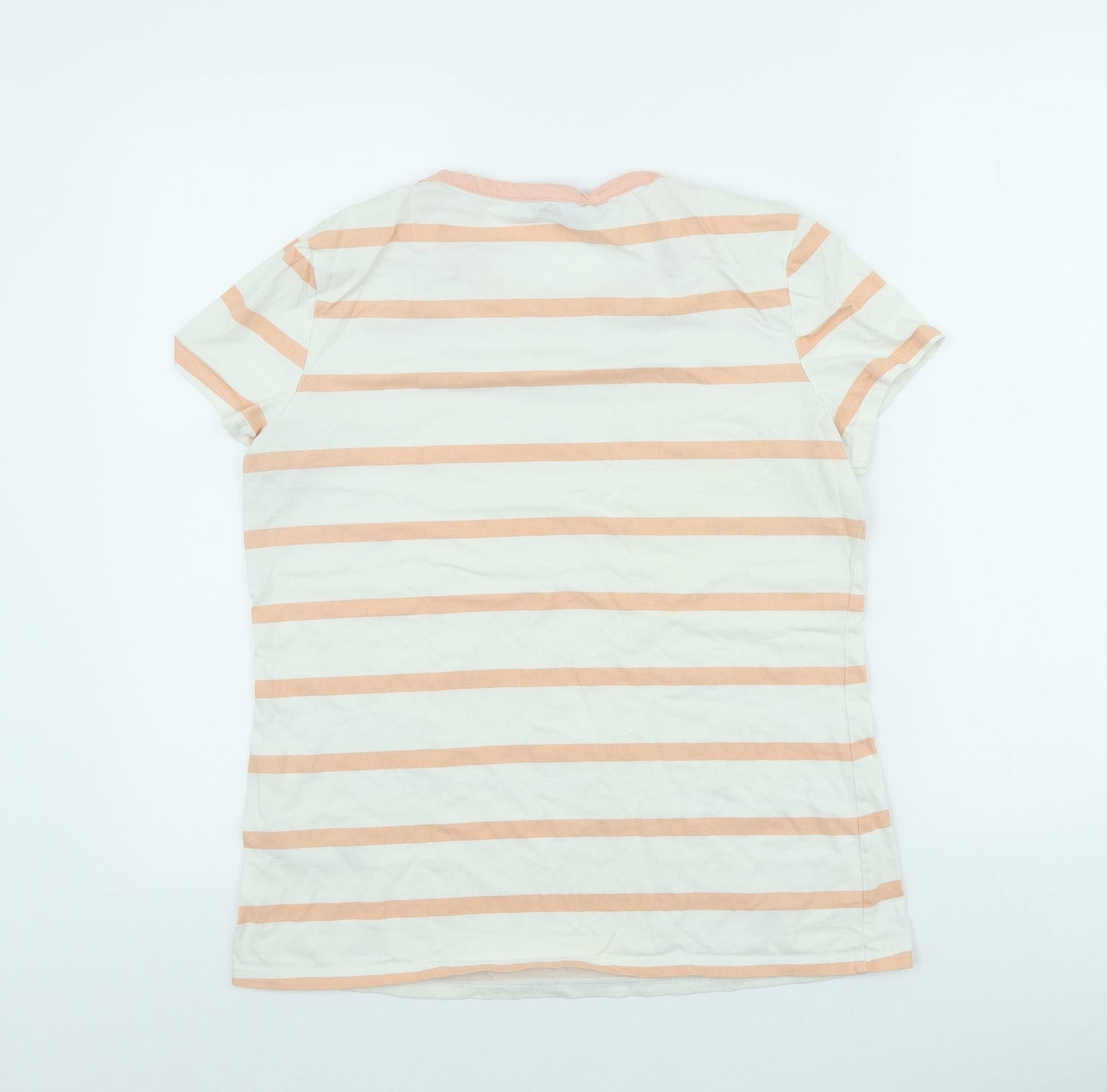 Dorothy Perkins Womens Beige Striped 100% Cotton Basic T-Shirt Size 14 Scoop Neck