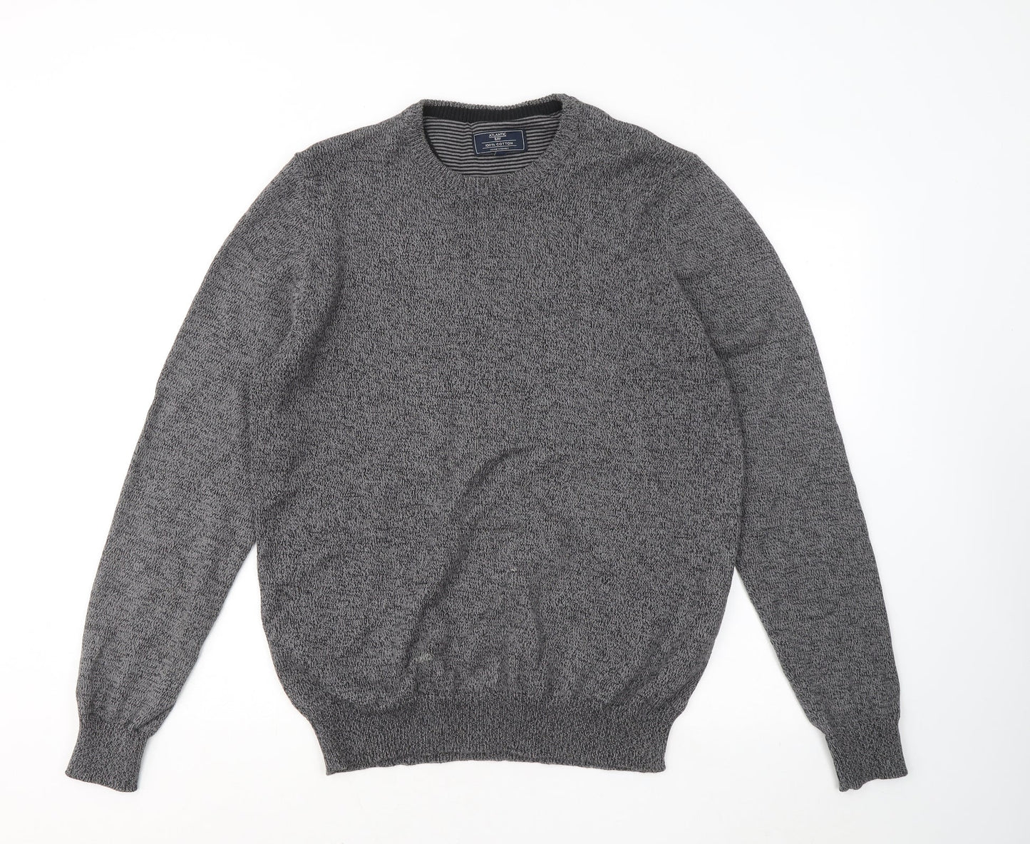 Atlantic Bay Mens Grey Round Neck Cotton Pullover Jumper Size M