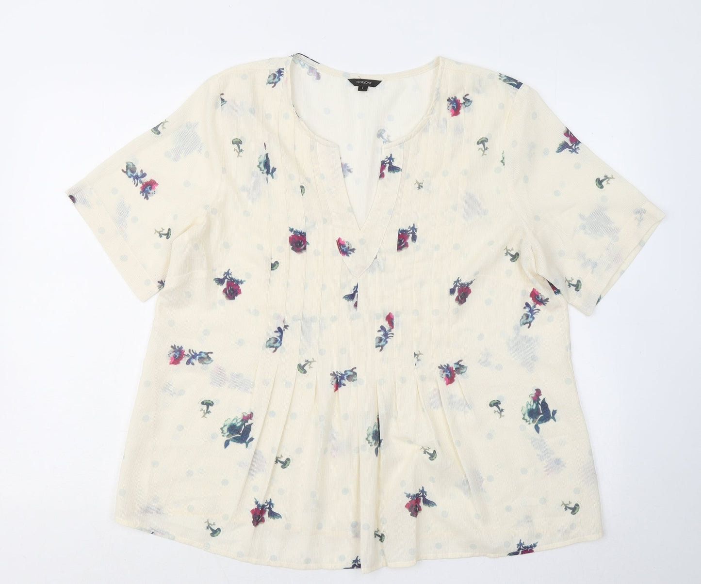 Floryday Womens Yellow Floral Acrylic Basic T-Shirt Size L V-Neck