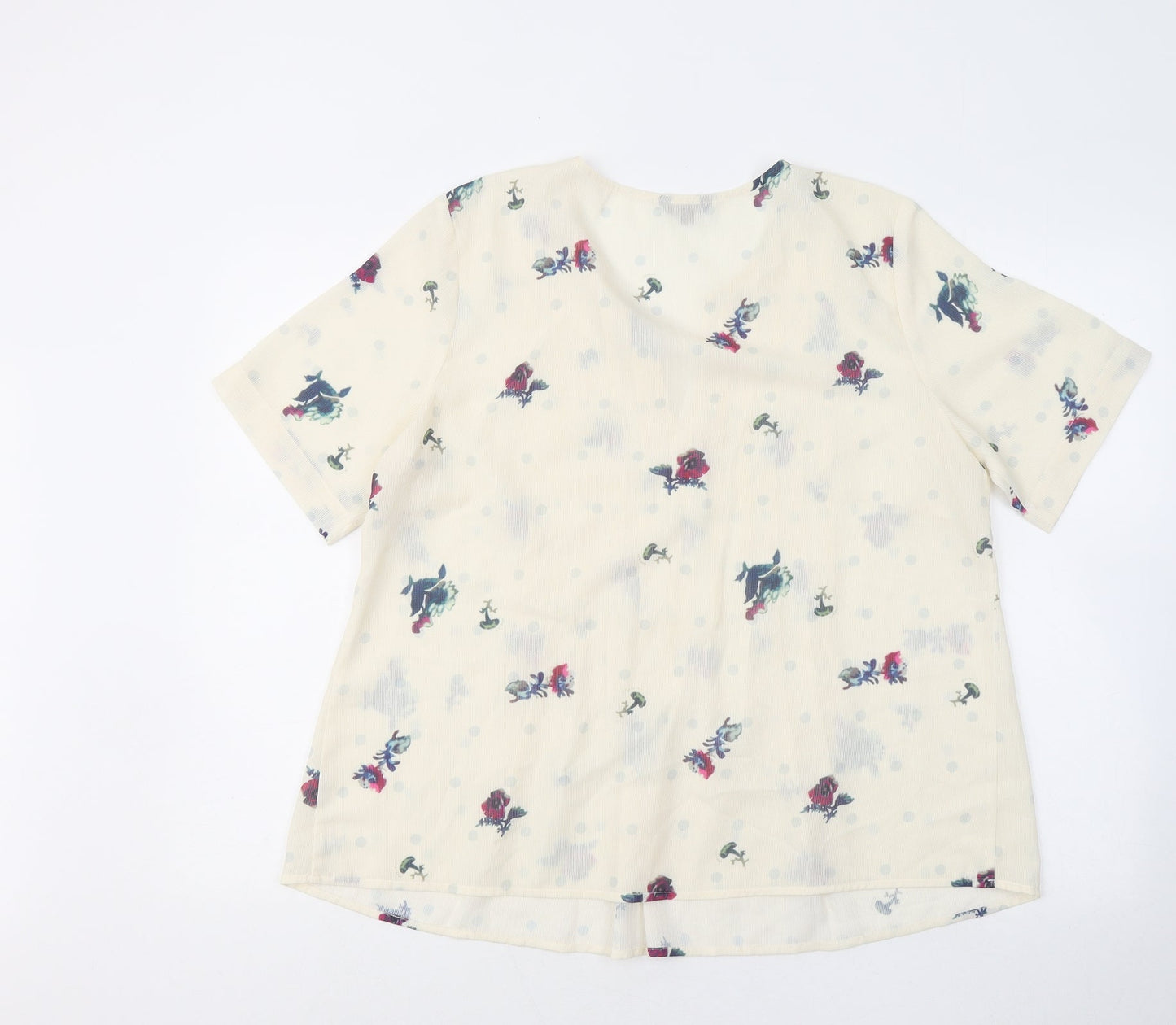 Floryday Womens Yellow Floral Acrylic Basic T-Shirt Size L V-Neck