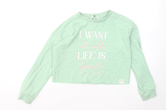 George Girls Green Cotton Pullover Sweatshirt Size 9-10 Years - I want it all Life is sweet