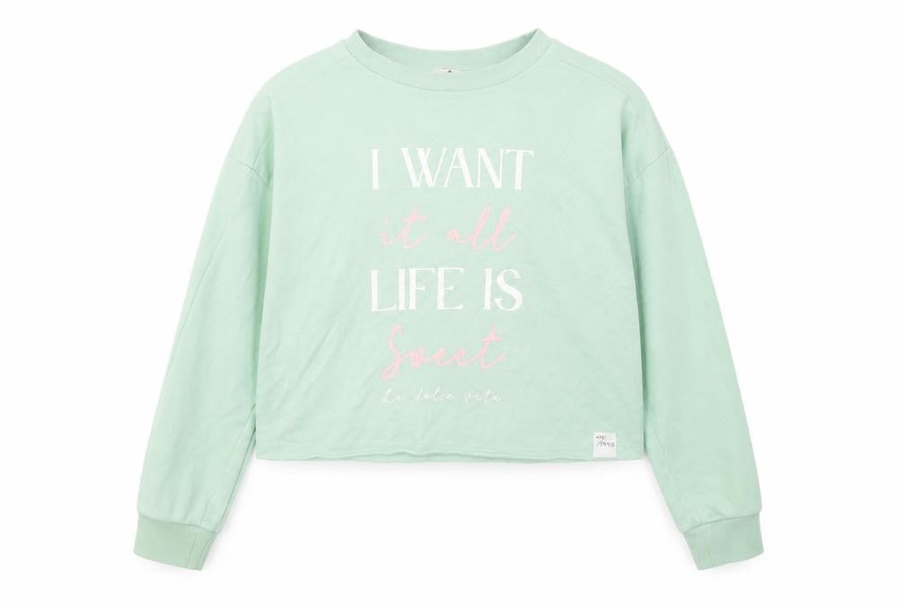 George Girls Green Cotton Pullover Sweatshirt Size 9-10 Years - I want it all Life is sweet