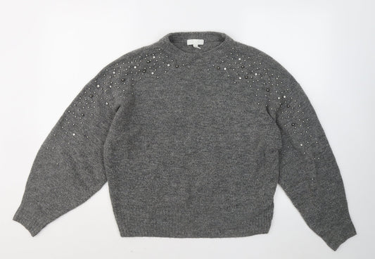 H&M Womens Grey Round Neck Acrylic Pullover Jumper Size S