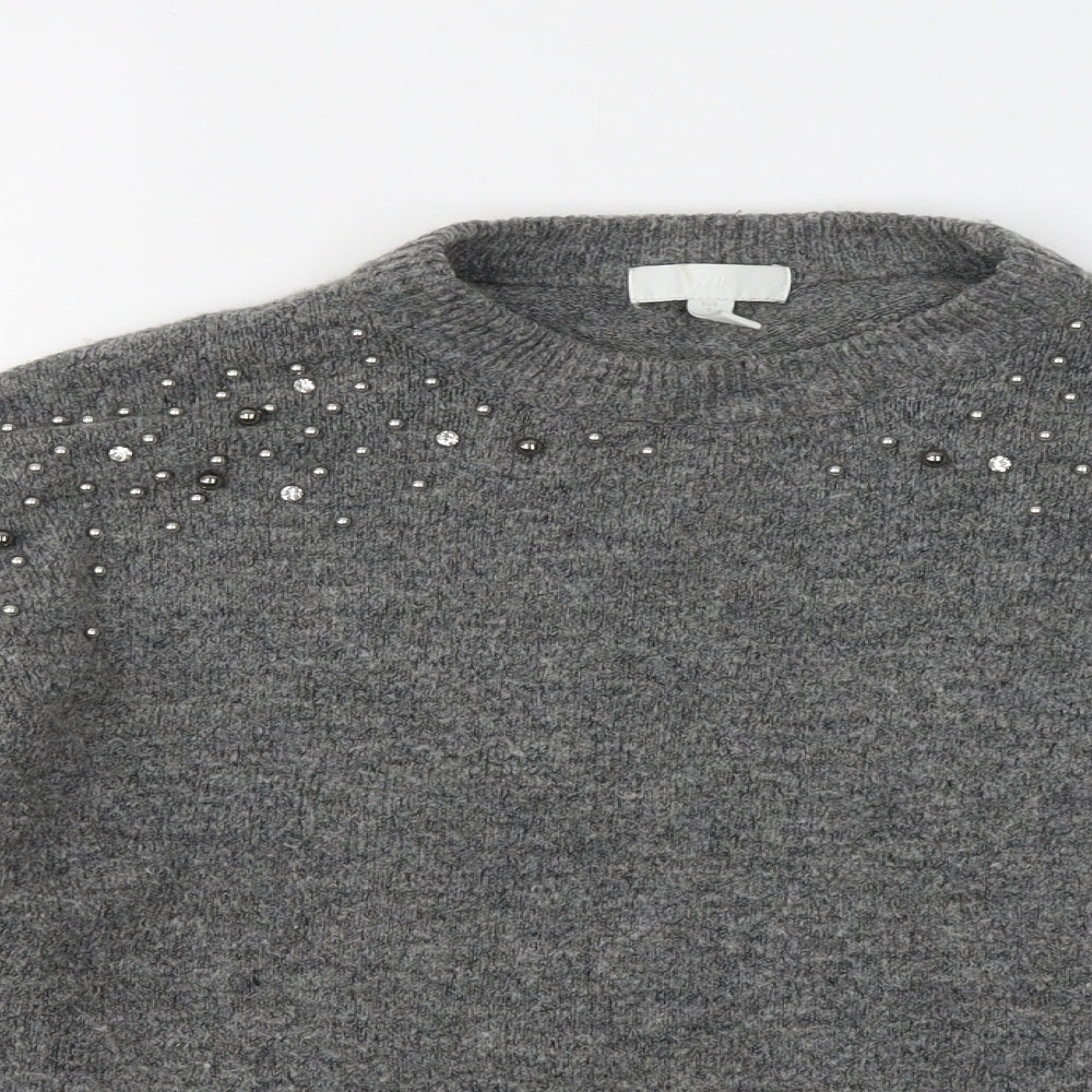 H&M Womens Grey Round Neck Acrylic Pullover Jumper Size S