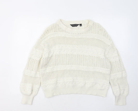 Dorothy Perkins Womens White Round Neck Cotton Pullover Jumper Size 12