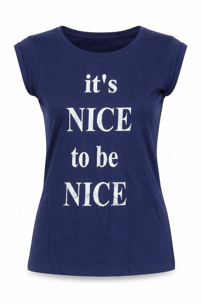 Qucodo Womens Blue Cotton Basic T-Shirt Size S Round Neck - Nice