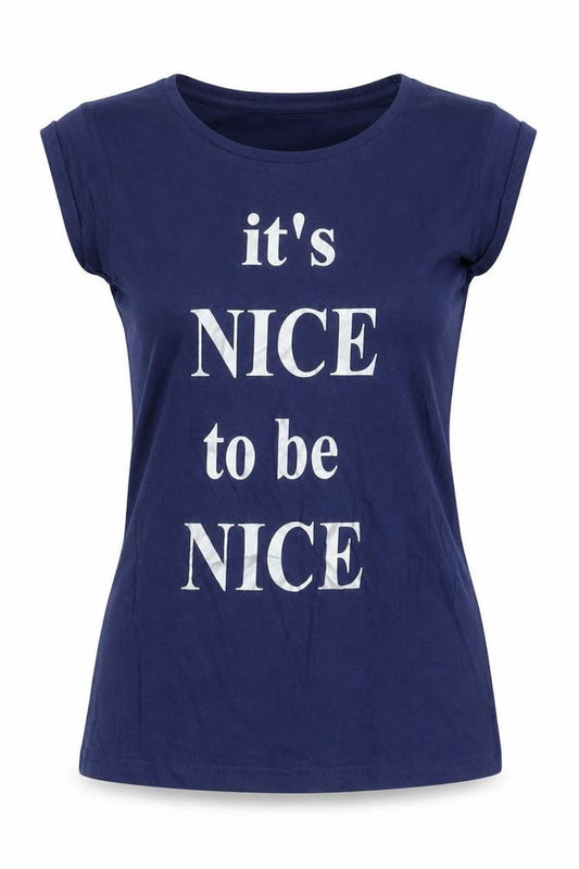 Qucodo Womens Blue Cotton Basic T-Shirt Size S Round Neck - Nice