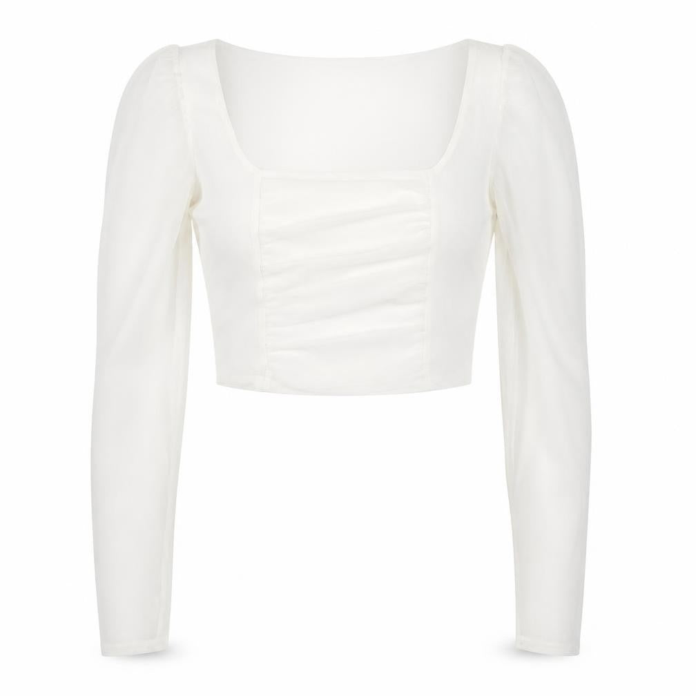 I SAW IT FIRST Womens White Polyester Cropped Blouse Size 10 Square Neck