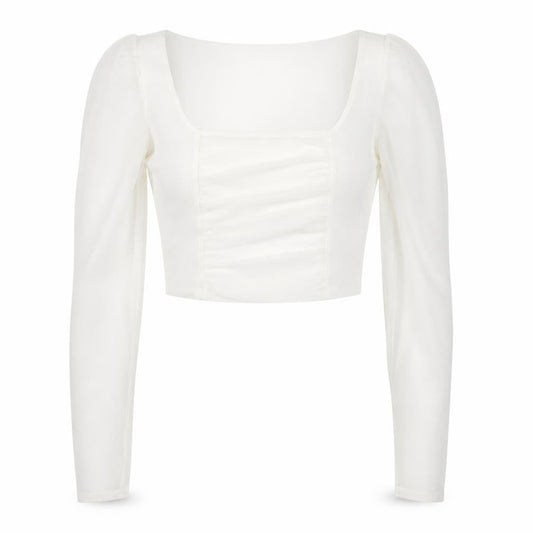 I SAW IT FIRST Womens White Polyester Cropped Blouse Size 10 Square Neck