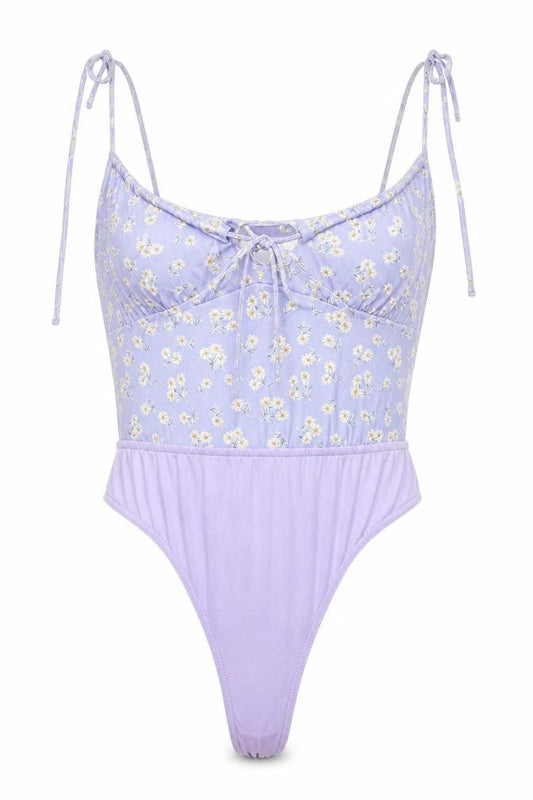 In the Style Womens Purple Floral Polyester Bodysuit One-Piece Size 12