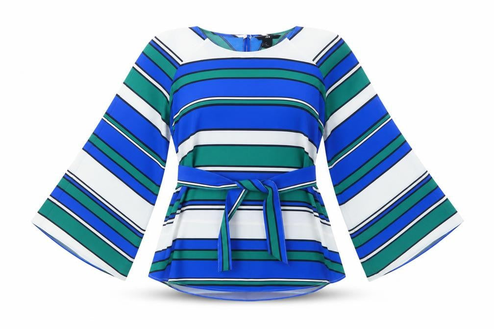 H&M Womens Multicoloured Striped Polyester Basic Blouse Size 8 Round Neck