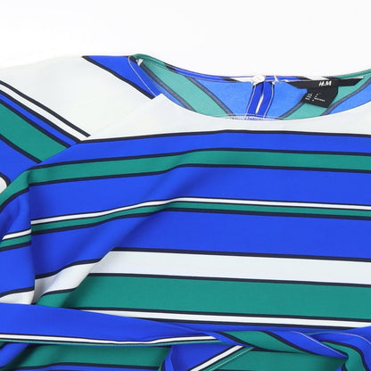 H&M Womens Multicoloured Striped Polyester Basic Blouse Size 8 Round Neck
