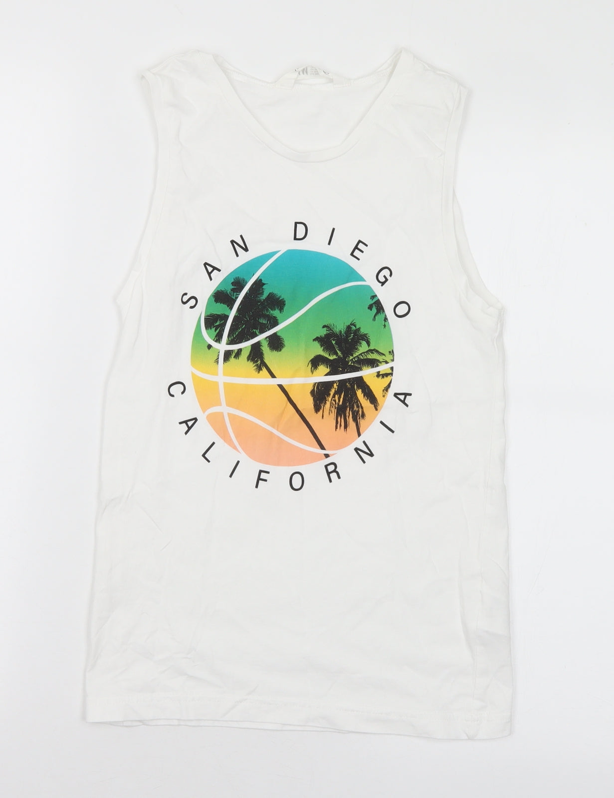 H&M Boys White Cotton Basic T-Shirt Size 10 Years Round Neck - California