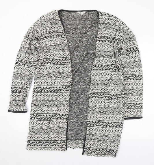 Miss Etam Womens Ivory V-Neck Geometric Cotton Cardigan Jumper Size L