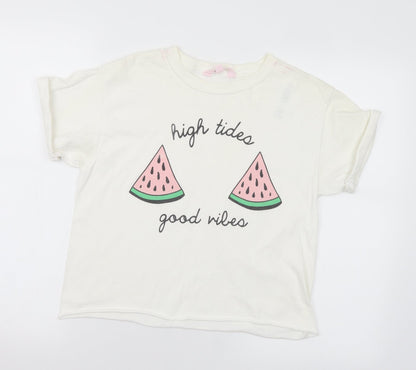 Miss Selfridge Womens White Polyester Basic T-Shirt Size M Crew Neck - High tides, good vibes