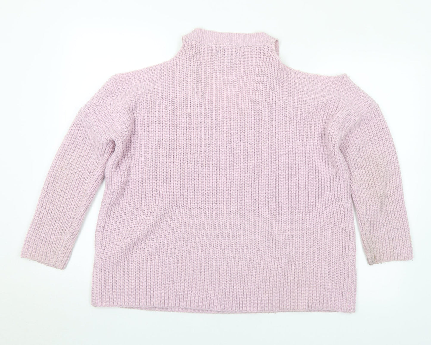 New Look Womens Pink V-Neck Acrylic Pullover Jumper Size S - Cold shoulder