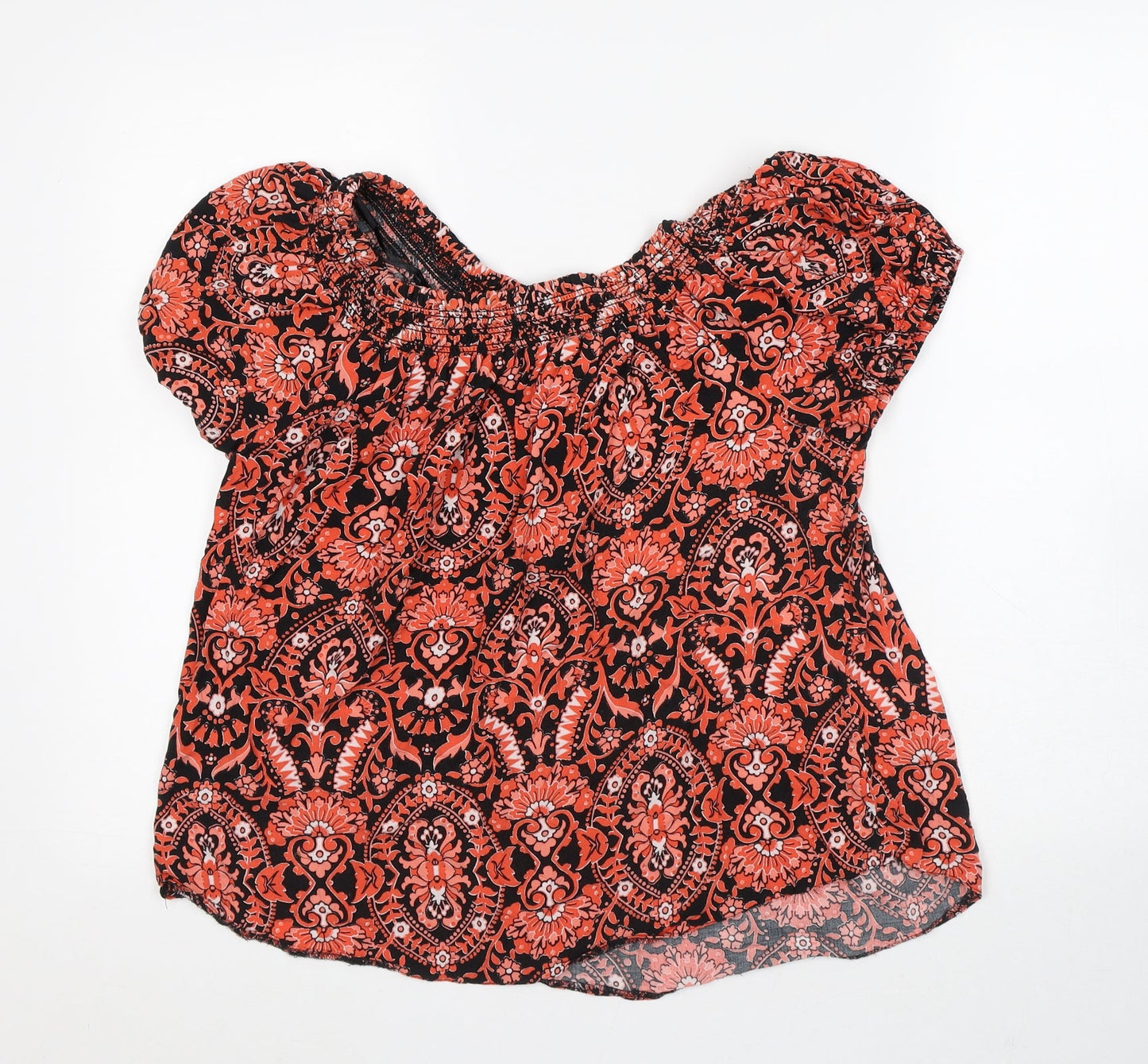 Nutmeg Womens Orange Geometric Viscose Tunic Blouse Size 12 Off the Shoulder