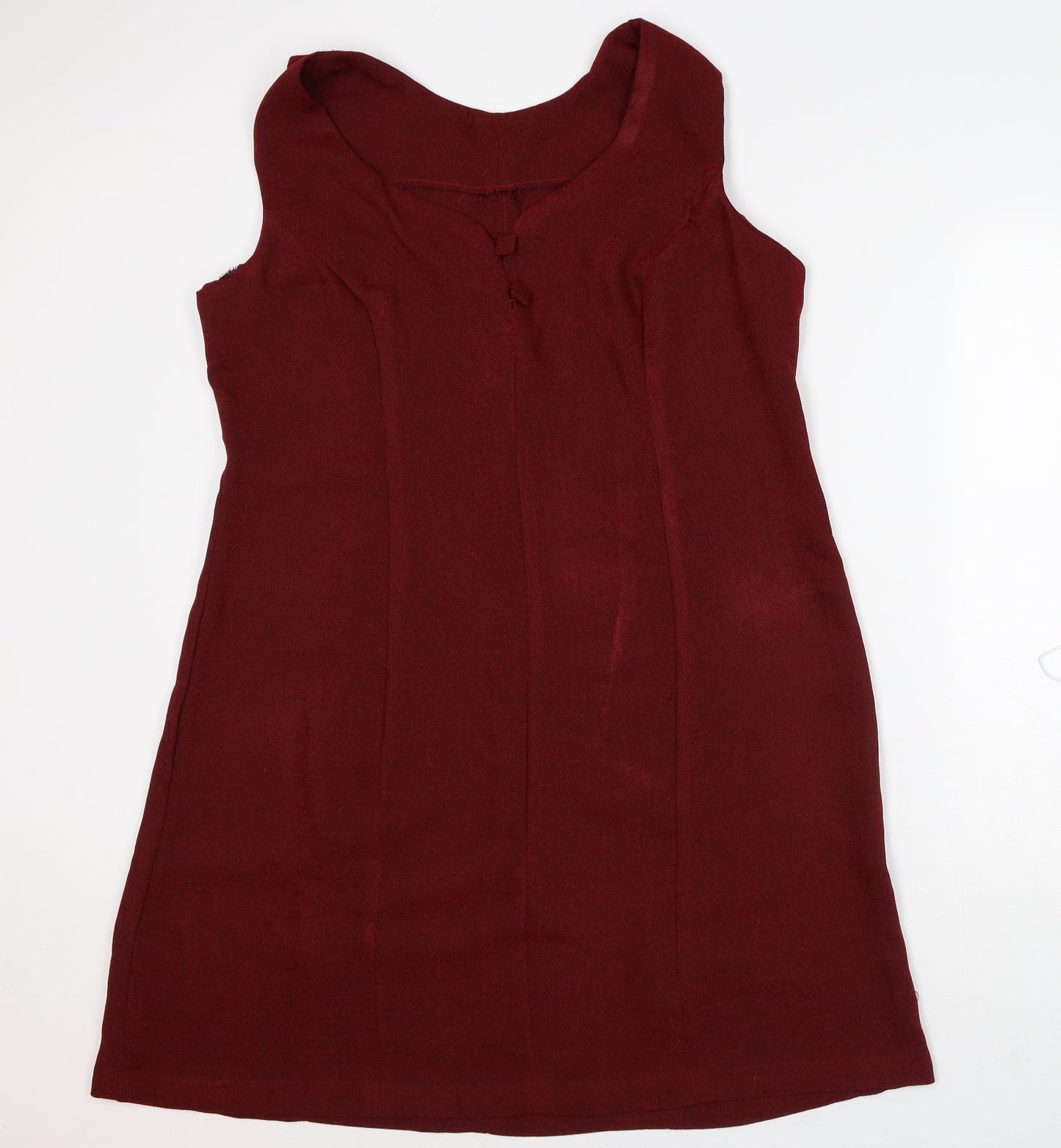 Preworn Womens Red Geometric Polyester A-Line Size L V-Neck