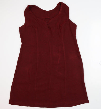 Preloved Preworn Womens Red Geometric Polyester A-Line Size L V-Neck - Front