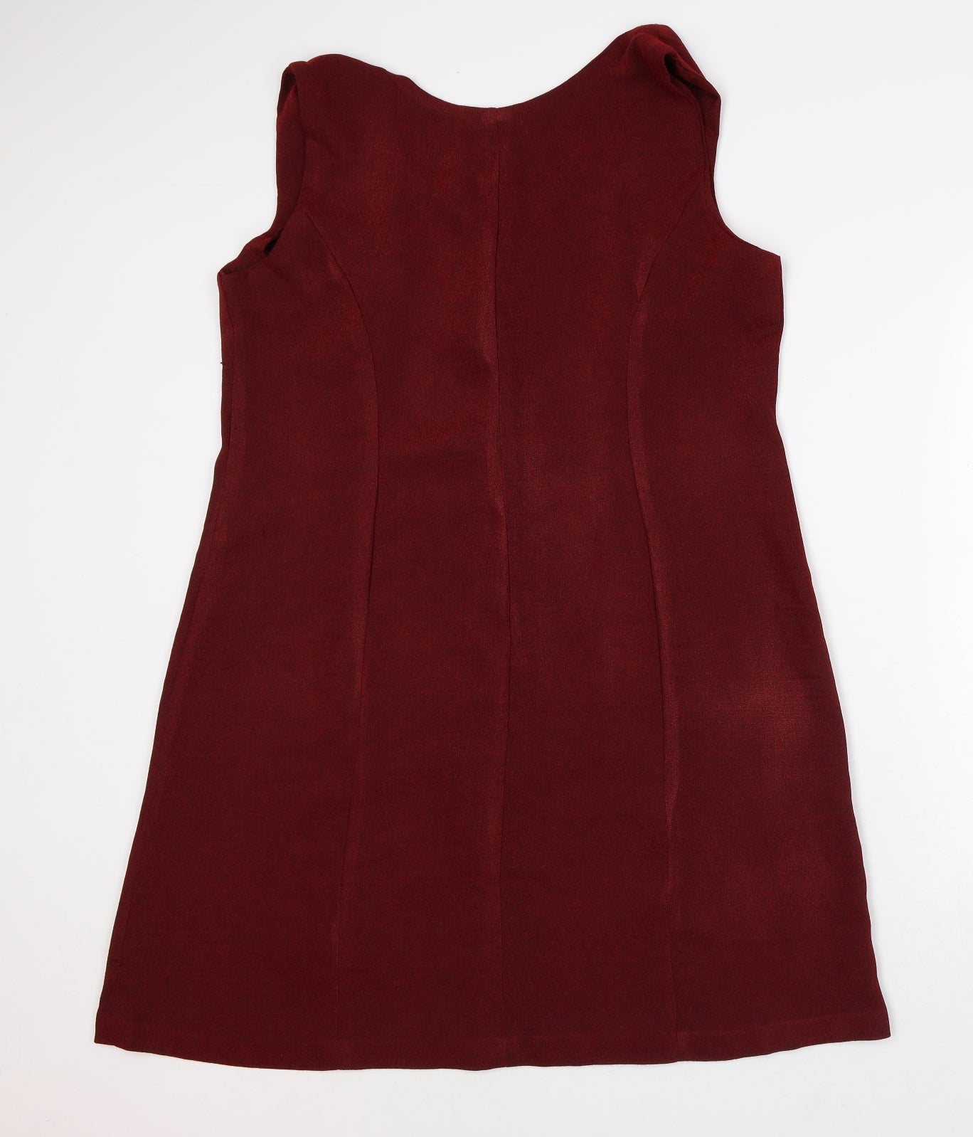 Preworn Womens Red Geometric Polyester A-Line Size L V-Neck
