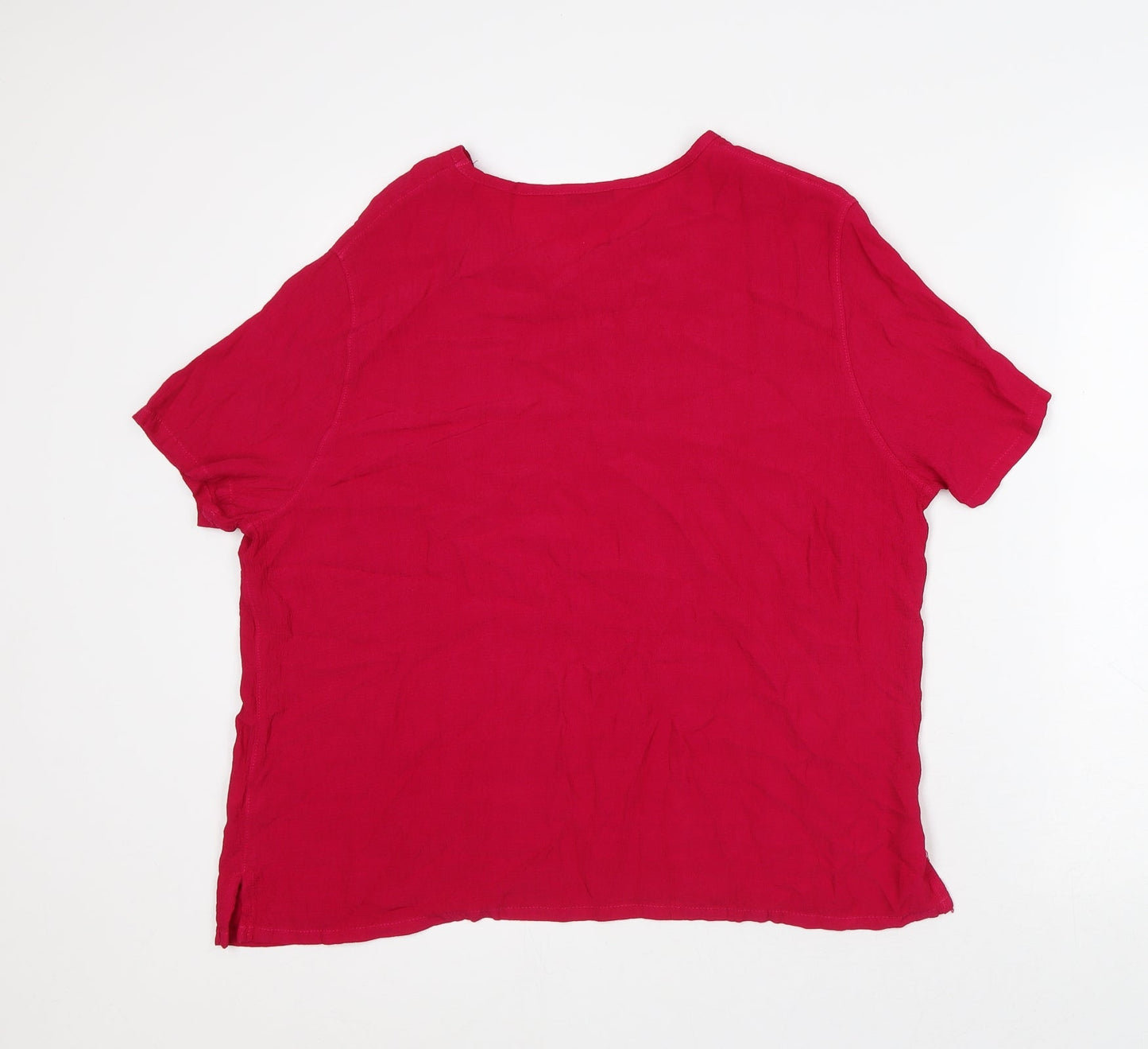 Marks and Spencer Womens Pink Viscose Basic T-Shirt Size 12 V-Neck