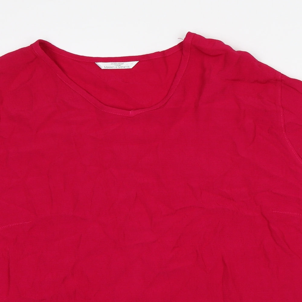 Marks and Spencer Womens Pink Viscose Basic T-Shirt Size 12 V-Neck
