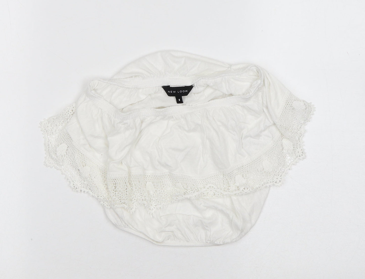 New Look Womens White Cotton Cropped Blouse Size 8 Off the Shoulder