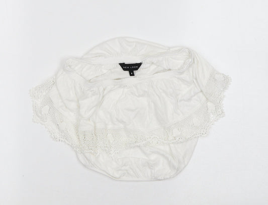 New Look Womens White Cotton Cropped Blouse Size 8 Off the Shoulder