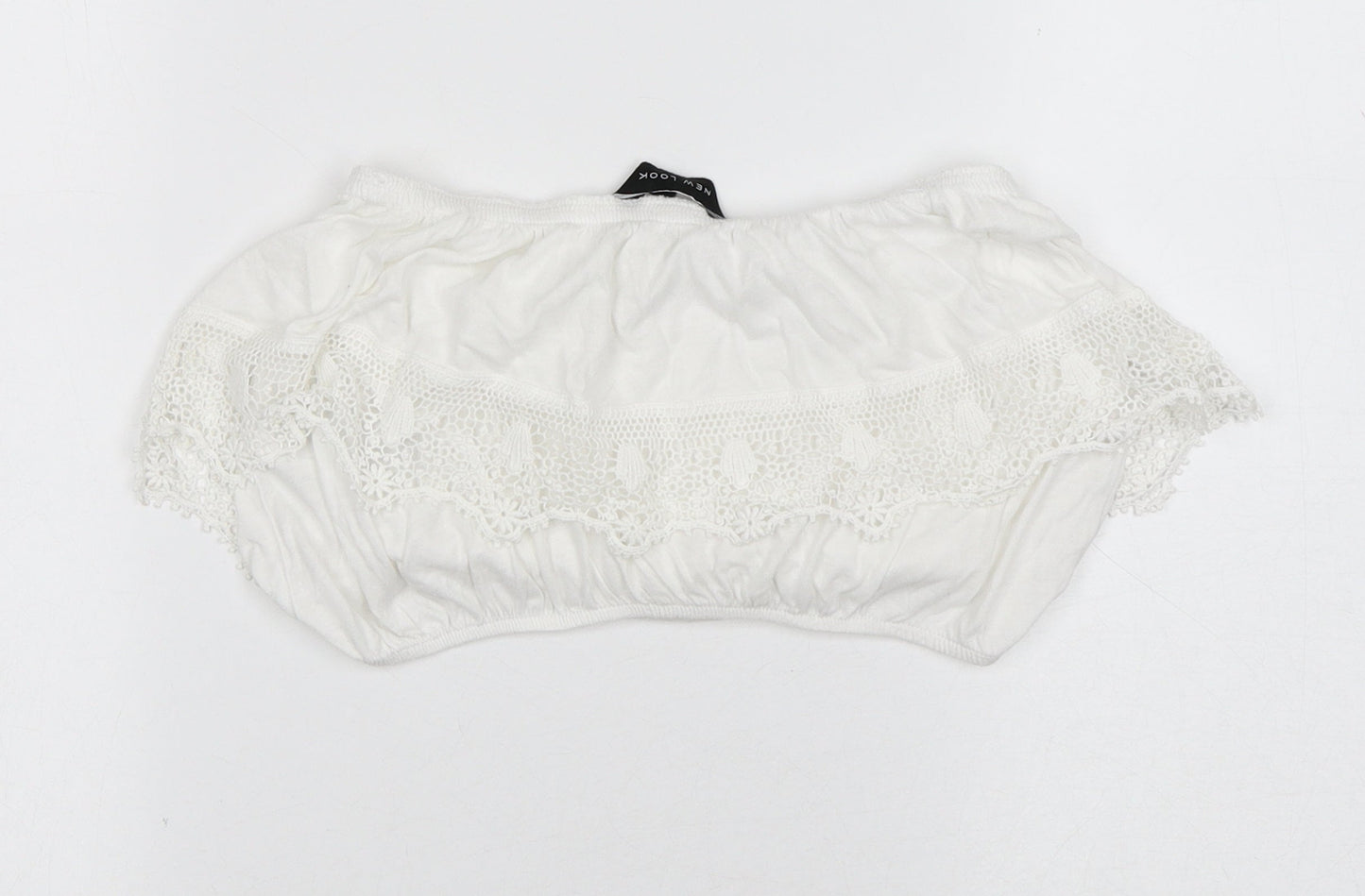 New Look Womens White Cotton Cropped Blouse Size 8 Off the Shoulder