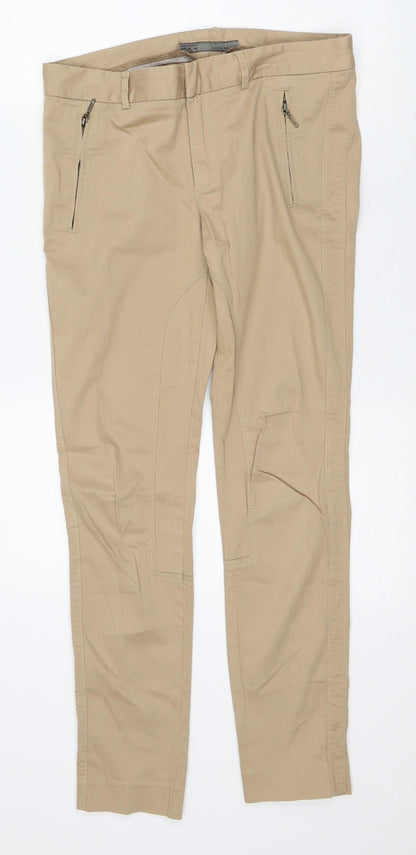 Zara Womens Beige Cotton Trousers Size M L28 in Regular Zip