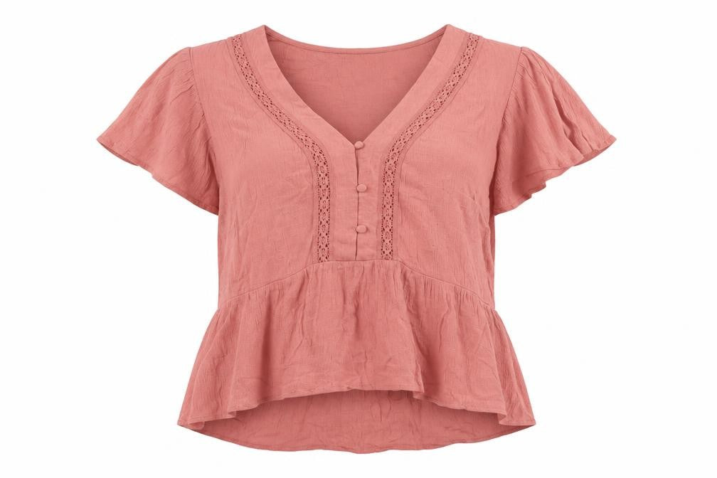 Eyeshadow Womens Pink Ramie Tunic Blouse Size L V-Neck