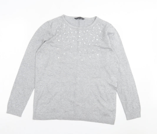 bonmarch Womens Grey Crew Neck Viscose Pullover Jumper Size 14