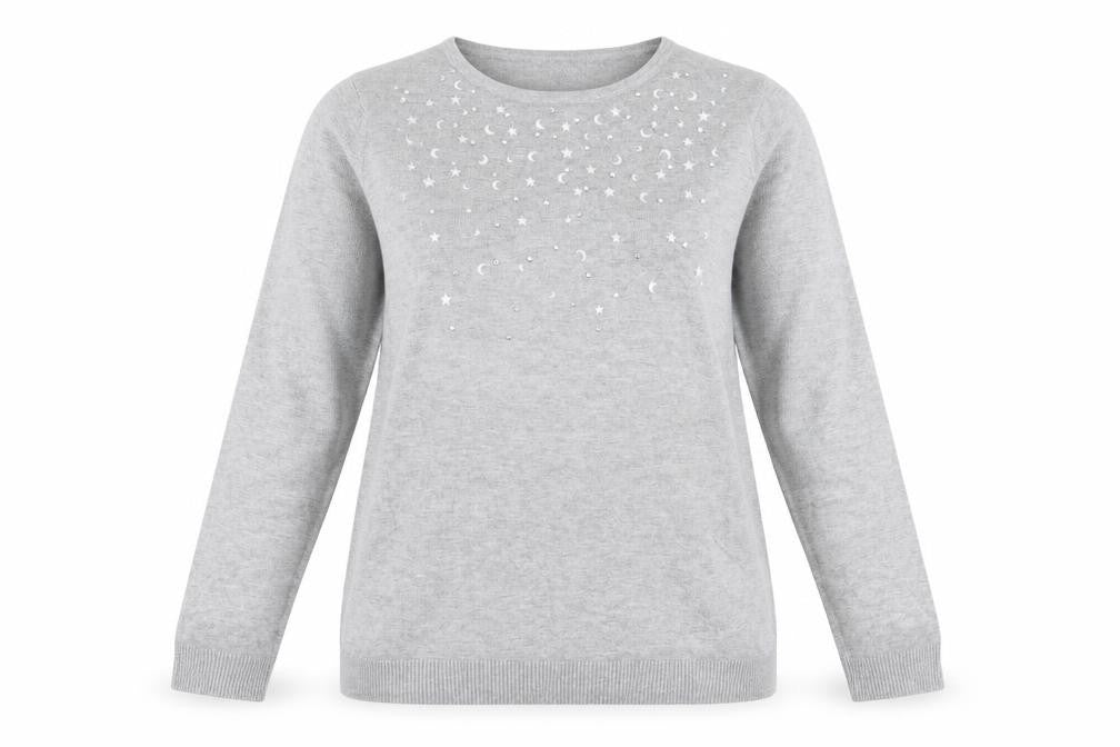 Bonmarché Womens Grey Crew Neck Viscose Pullover Jumper Size 14