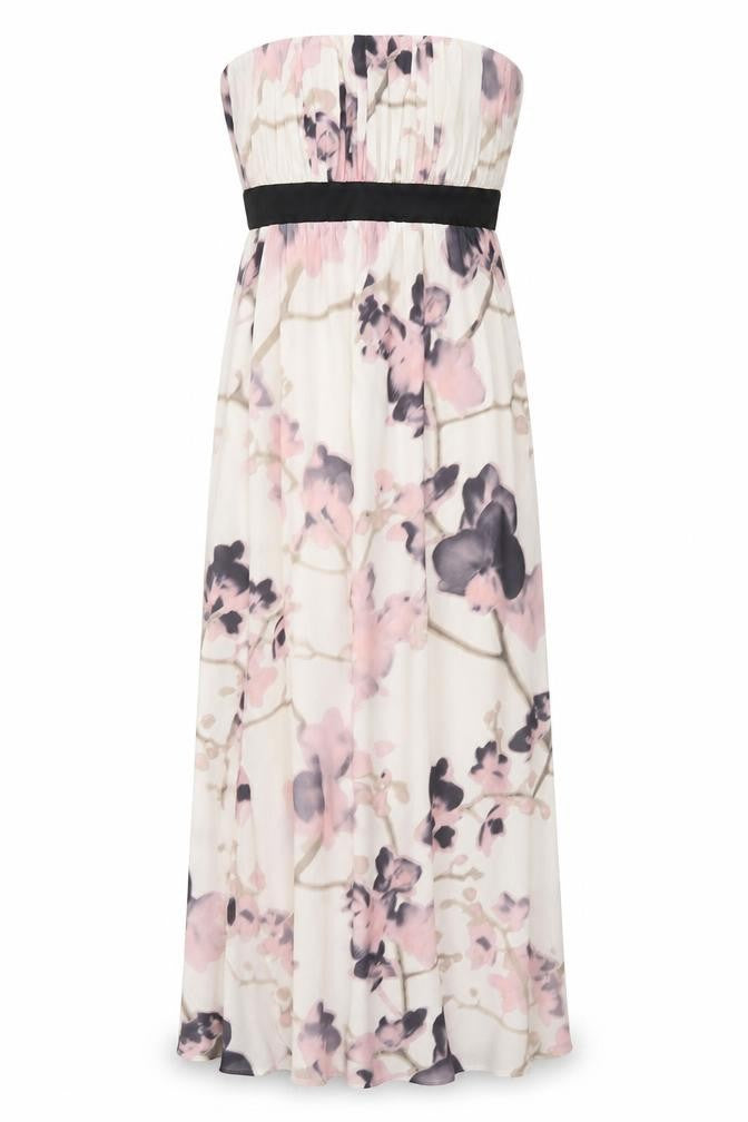 H&M Womens Pink Floral Polyester A-Line Size 8 Off the Shoulder Zip