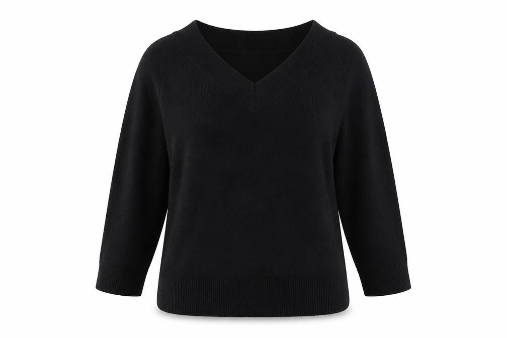 Xe Womens Black V-Neck Acrylic Pullover Jumper Size M