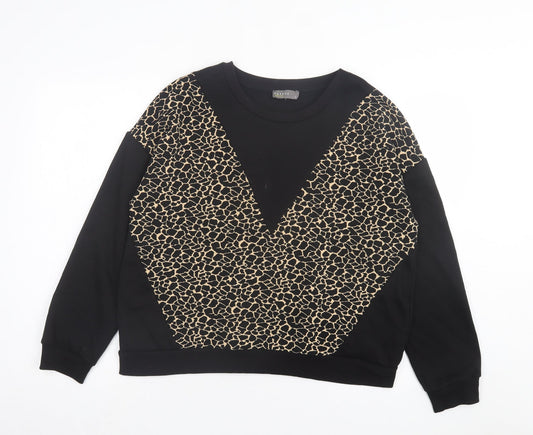 Papaya Womens Black Animal Print Cotton Pullover Sweatshirt Size L Pullover