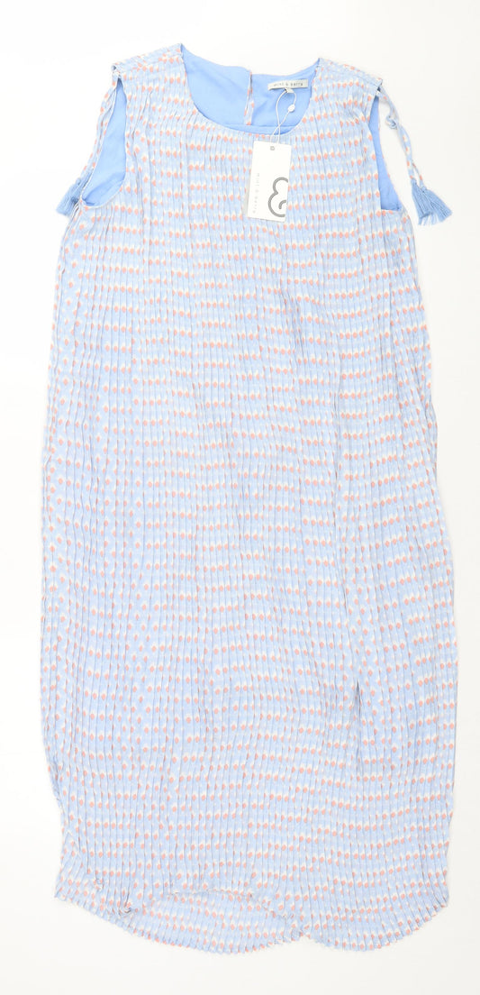 Mint & Berry Womens Blue Geometric Polyester Tank Dress Size 8 Crew Neck Button