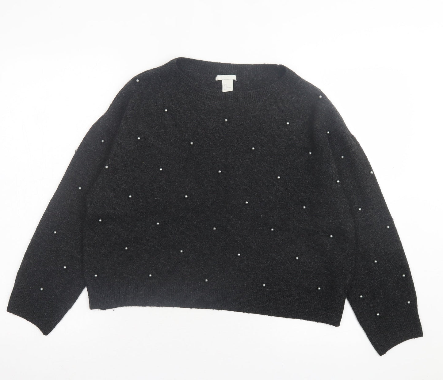 h7m Womens Black Crew Neck Acrylic Pullover Jumper Size L