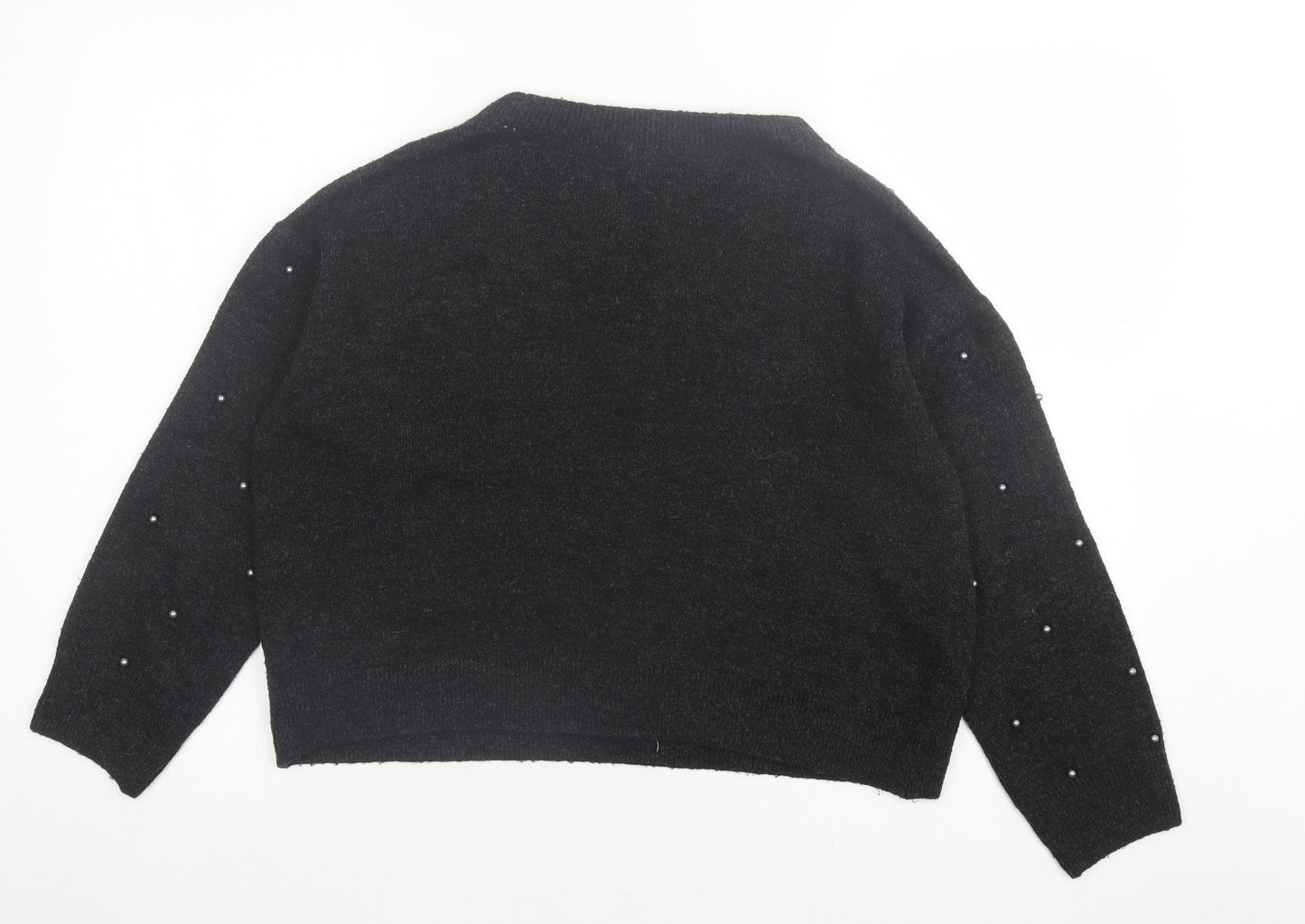 h7m Womens Black Crew Neck Acrylic Pullover Jumper Size L