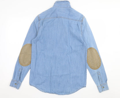 Topman Mens Blue Cotton Button-Up Size S Collared Button
